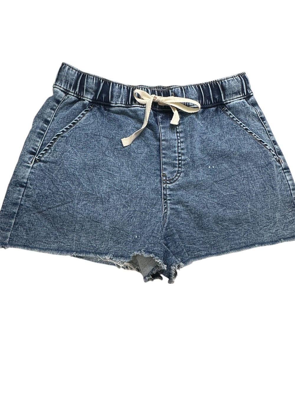 Rewash Denim Drawstring Shorts Medium Elastic Waist Raw Hem Casual